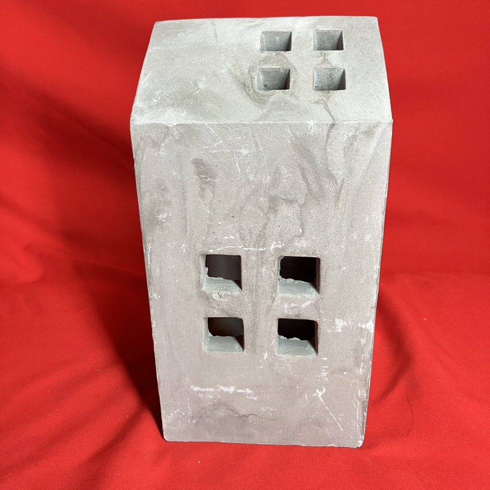 Large 8" Tea Light Concrete Building / House Modern Cement Decorative / Flaws #1 - Picture 6 of 16